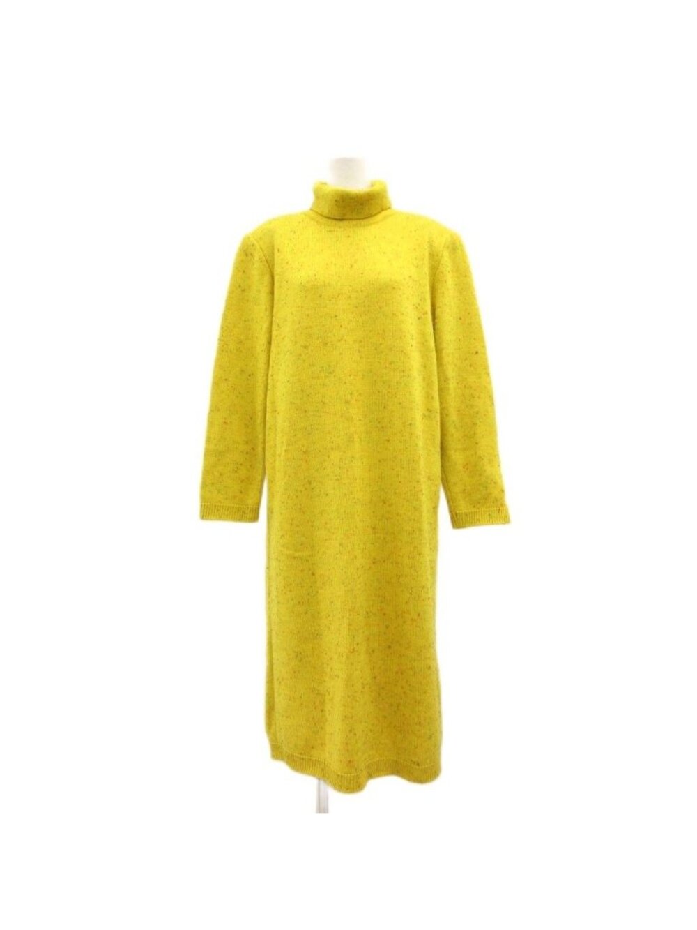 Saint Laurent Vintage Long Dress Knit Long Sleeve Nep Turtleneck Yellow MG M